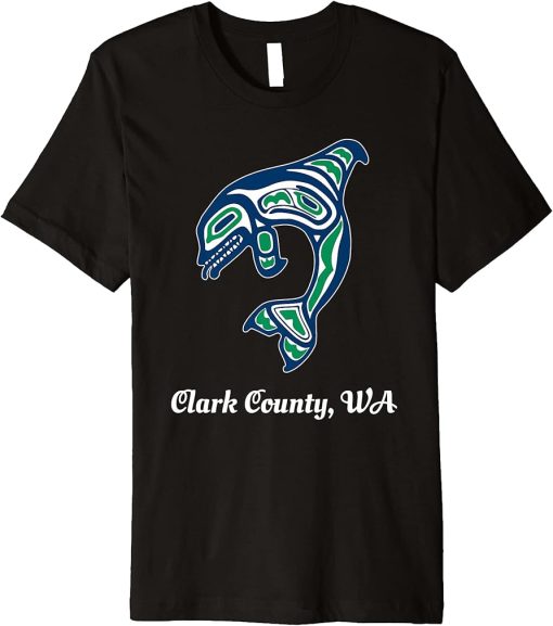 Blue Green Native American Clark County WA Orca Killer Whale Premium T-Shirt