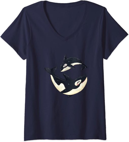 Womens Cute Orca Sea Animal Whale Orcas Lover Cool Men Women V-Neck T-Shirt