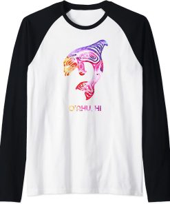 Tribal O"ahu Orca Killer Whale Indigenous Native Raglan Baseball Tee