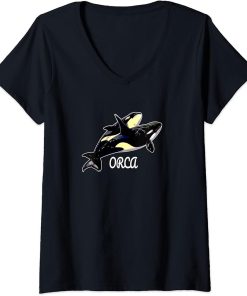 Womens Stylized Orca Whale V-Neck T-Shirt