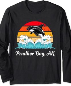 Vintage Prudhoe Bay AK Distressed Orca Killer Whale Art Long Sleeve T-Shirt