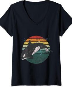 Womens Retro Orca V-Neck T-Shirt