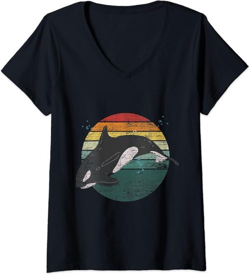 Womens Retro Orca V-Neck T-Shirt